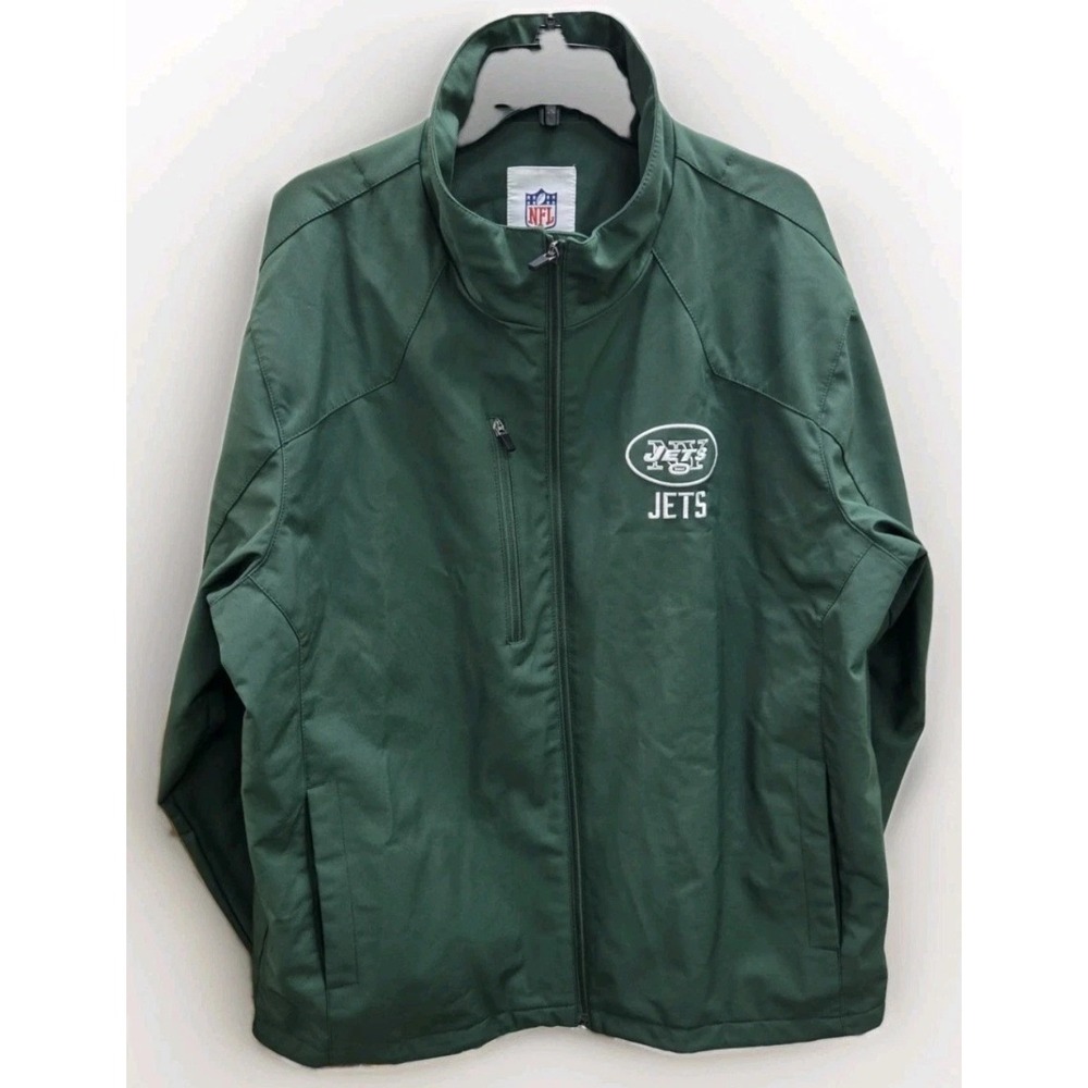 NFL New York Jets Full Zip Jacket Mens XXL Green Embroidered Logo Windbreaker